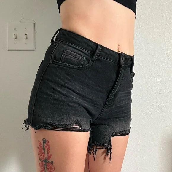 Sincerely Jules Black Distressed Denim Shorts - Picture 3 of 6